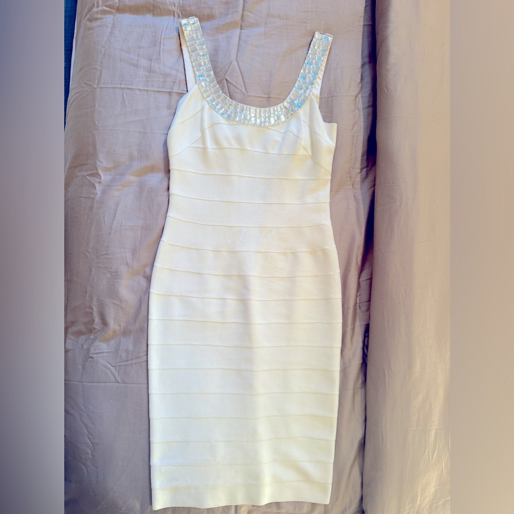 Carmen Marc Valvo Collection white bandage wrap dress